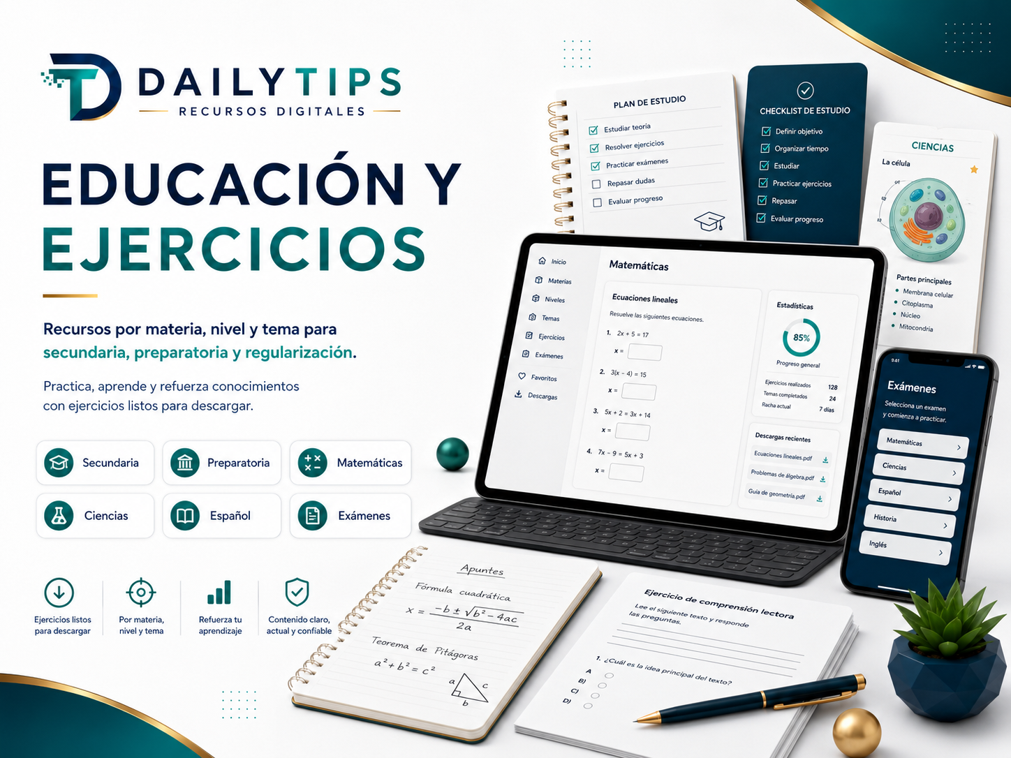 DailyTips productos digitales, ejercicios escolares, guías y recursos descargables