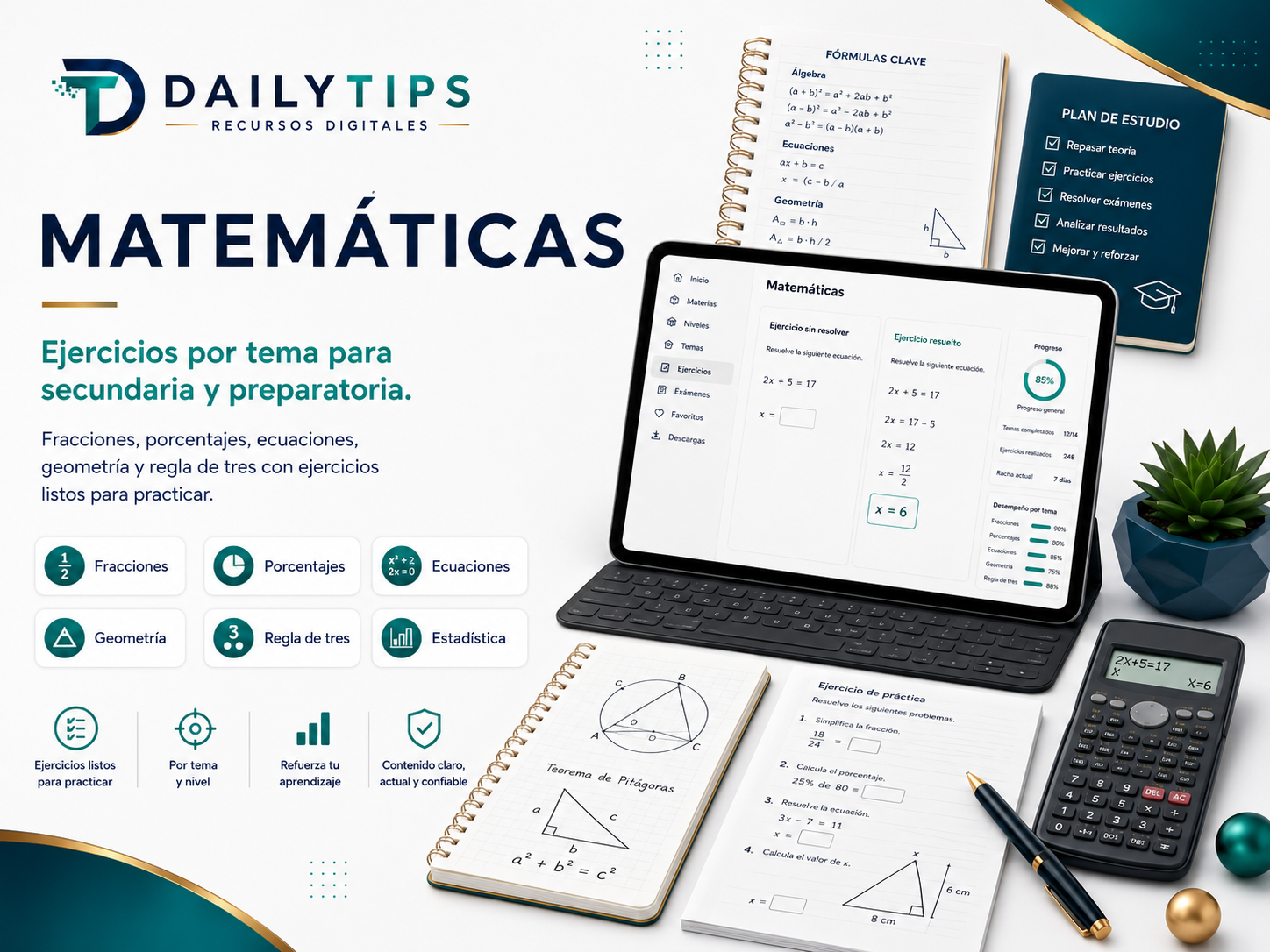 Ejercicios de matemáticas para secundaria y preparatoria